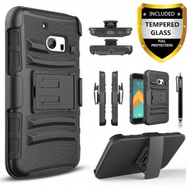 HTC 10 Case, Dual Layers [Combo Holster] Case And Built-In Kickstand Bundled with [Premium Screen Protector] Hybird Shockproof And Circlemalls Stylus Pen (Black)